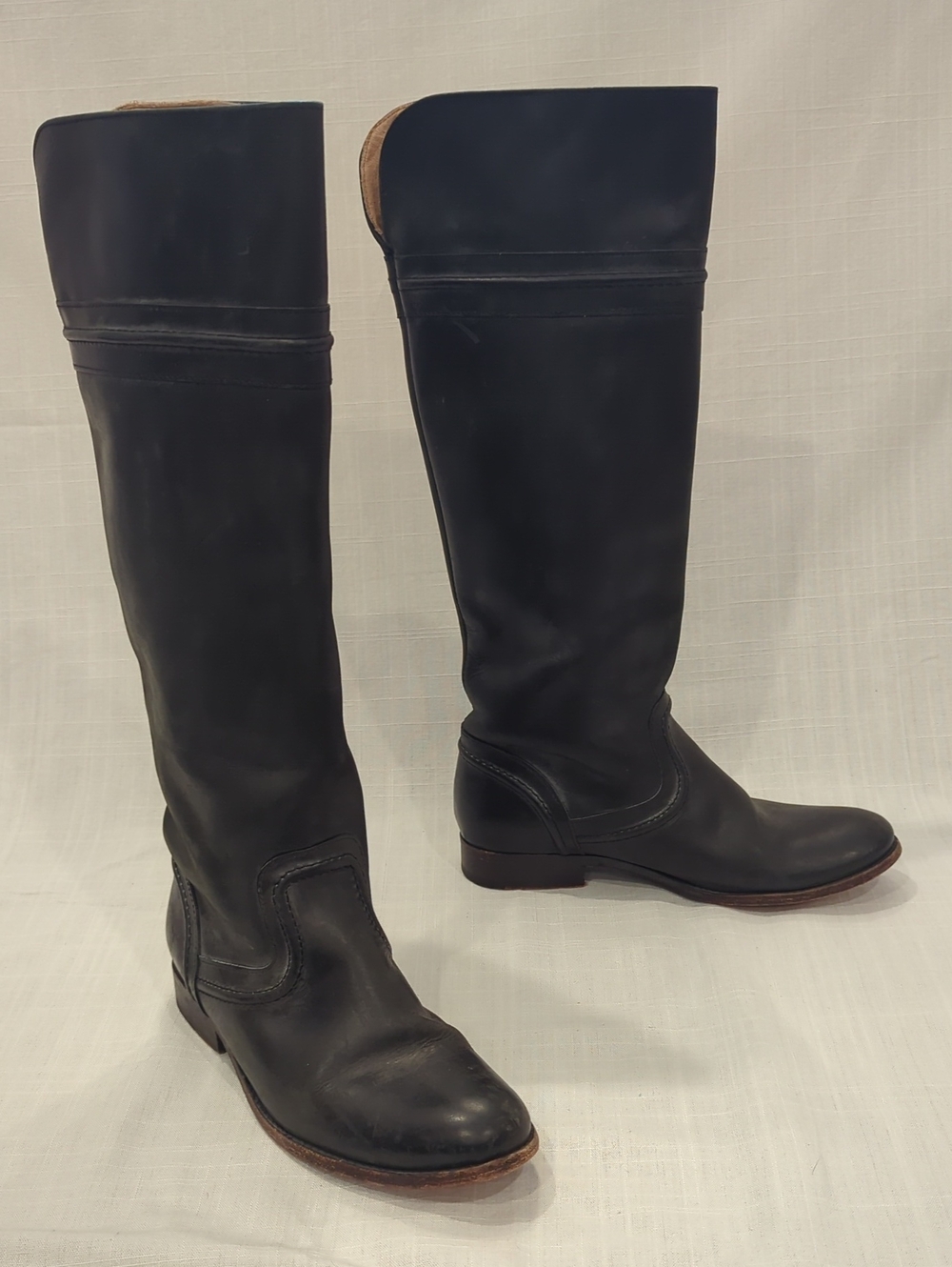 Frye Riding Boots Tall Leather Black Melissa Trapunto size 9 Style 76441